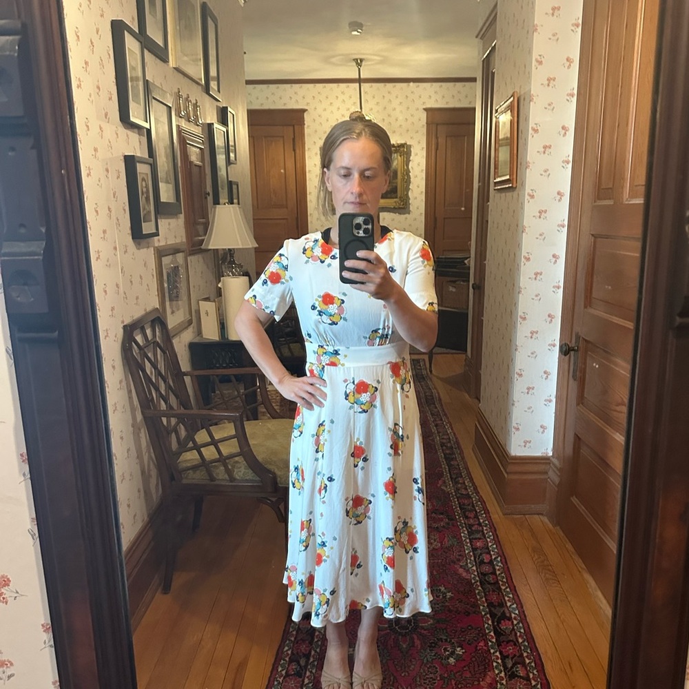 Boden White Floral Midi Dress